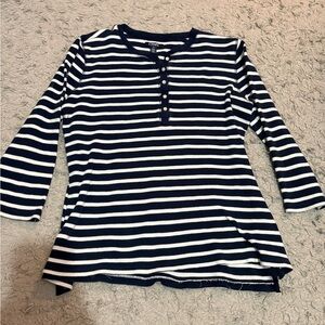 Chaps Navy and White Striped Long Sleeve Tee